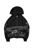 CRUSH KAPUZENPULLOVER MIT NIETENGÜRTEL-PRINT SCHWARZ