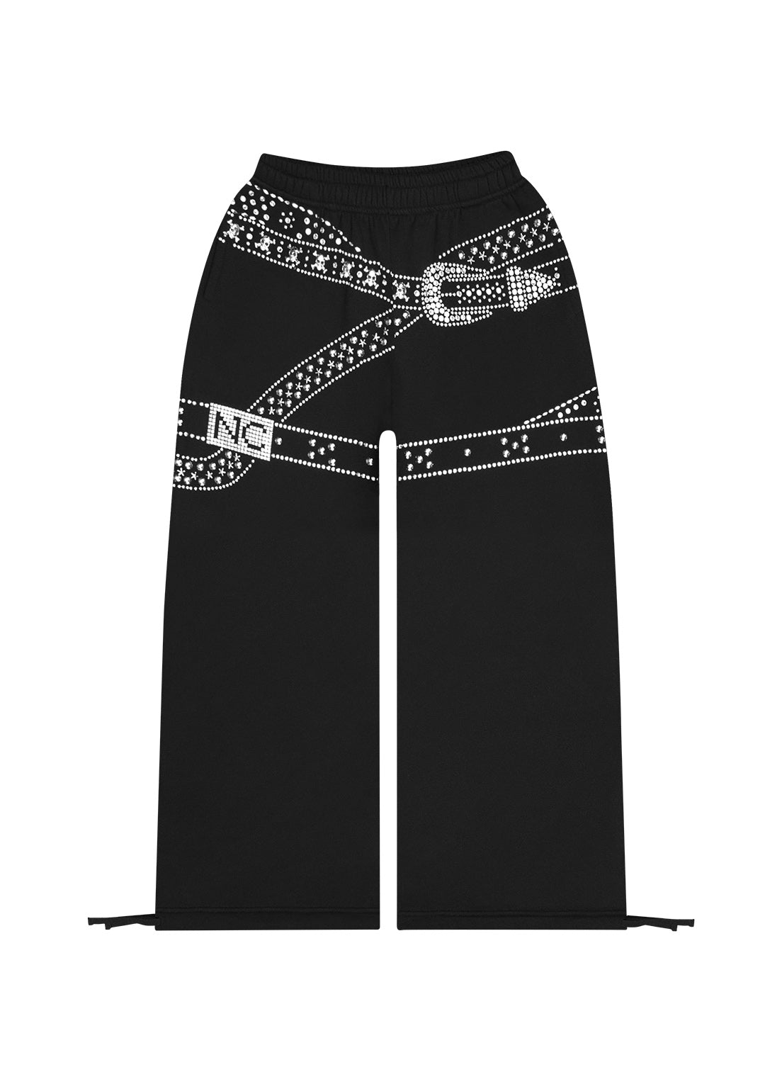 CRUSH oversized sweatpants met riem en studs, zwart