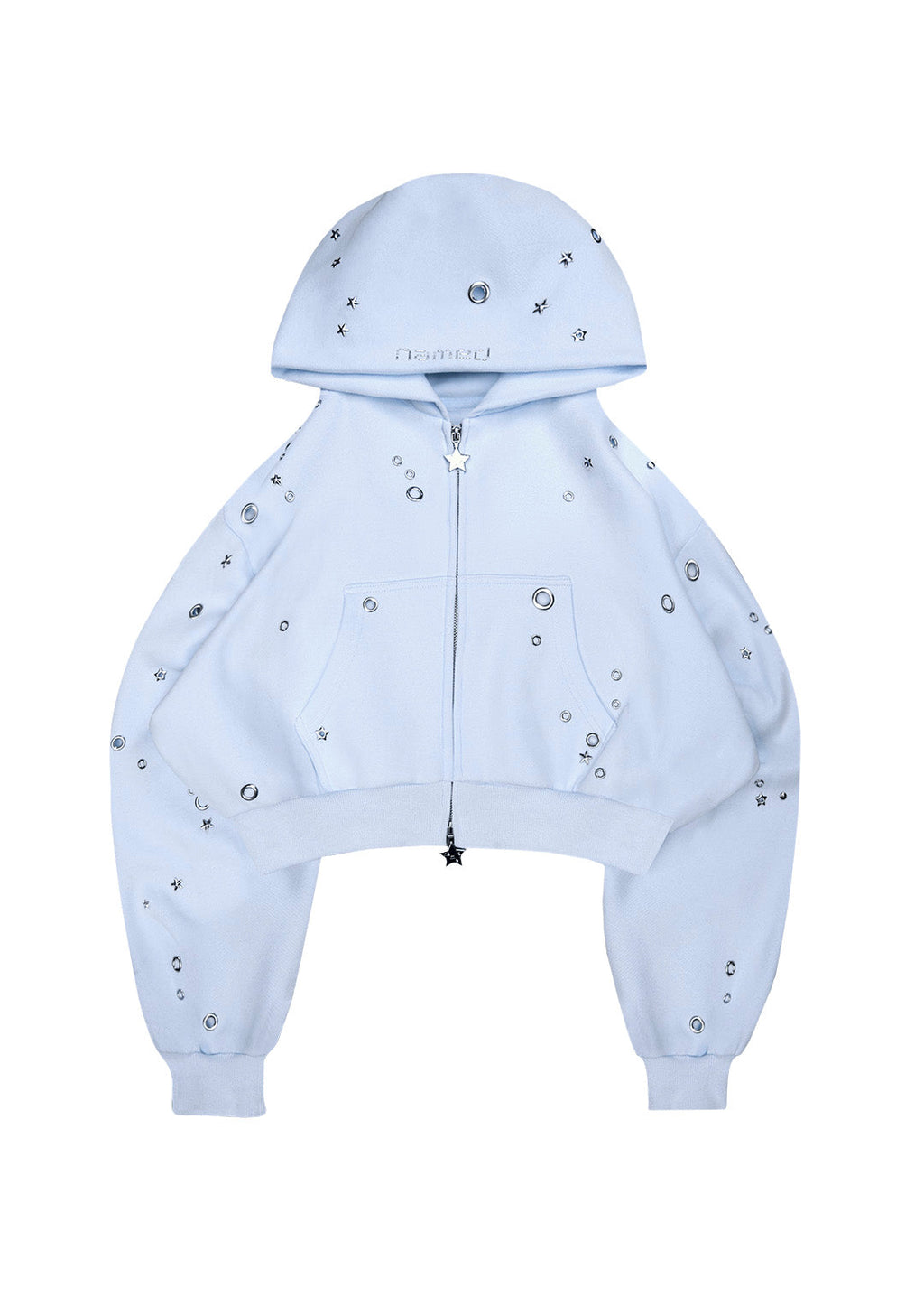 SWEAT À CAPUCHE ZIPPÉ COURT À ŒILLETS GLITCH BLEU BÉBÉ
