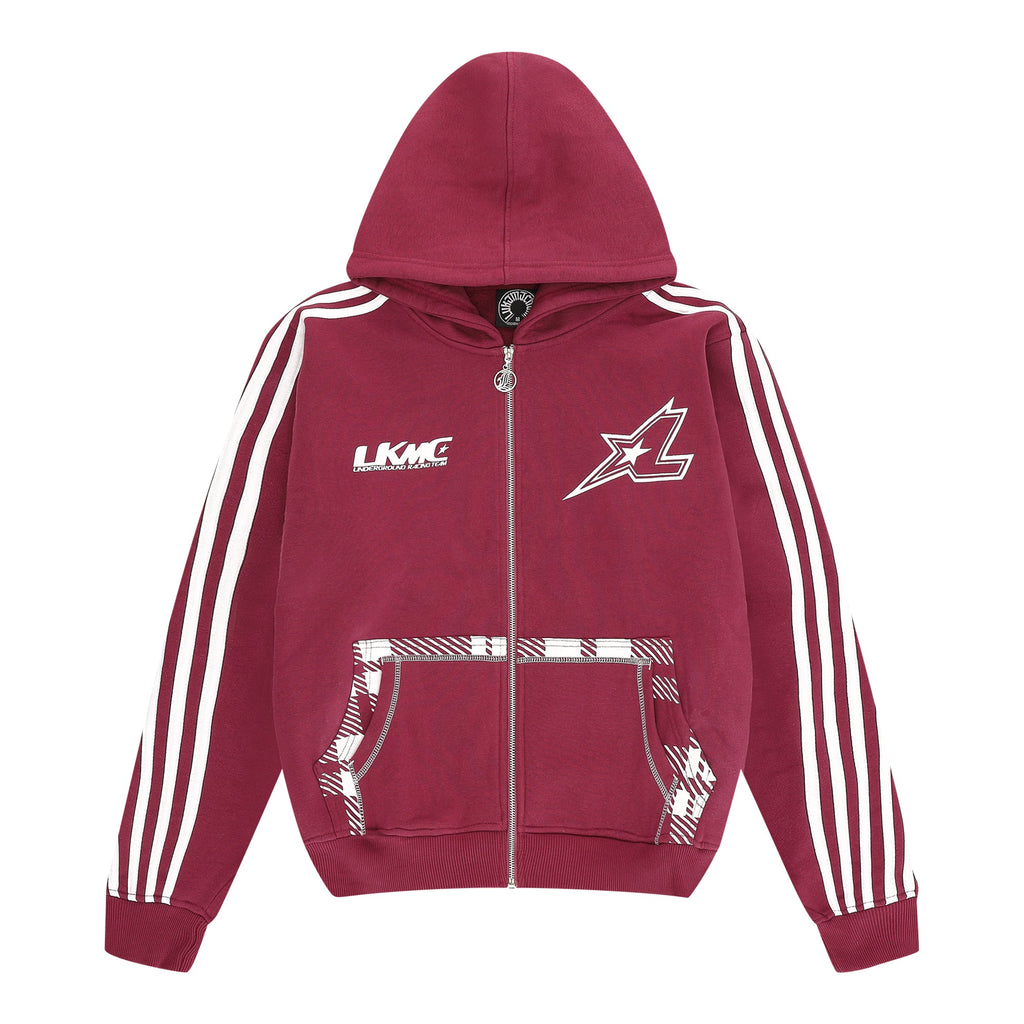 Hoodie met rits en strepen - bordeauxrood