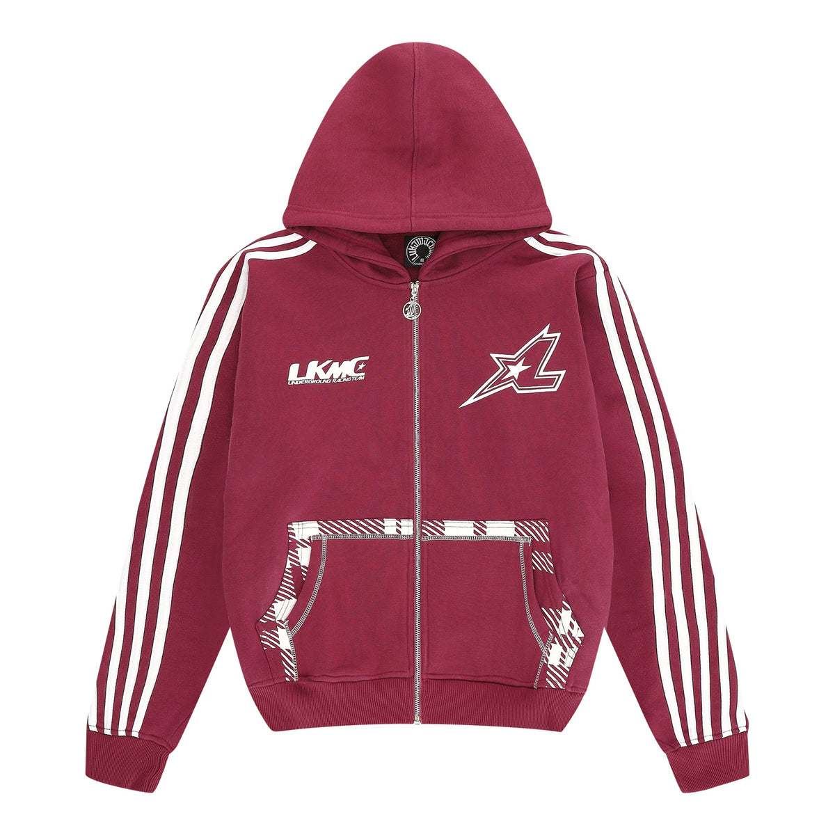 Hoodie met rits en strepen - bordeauxrood