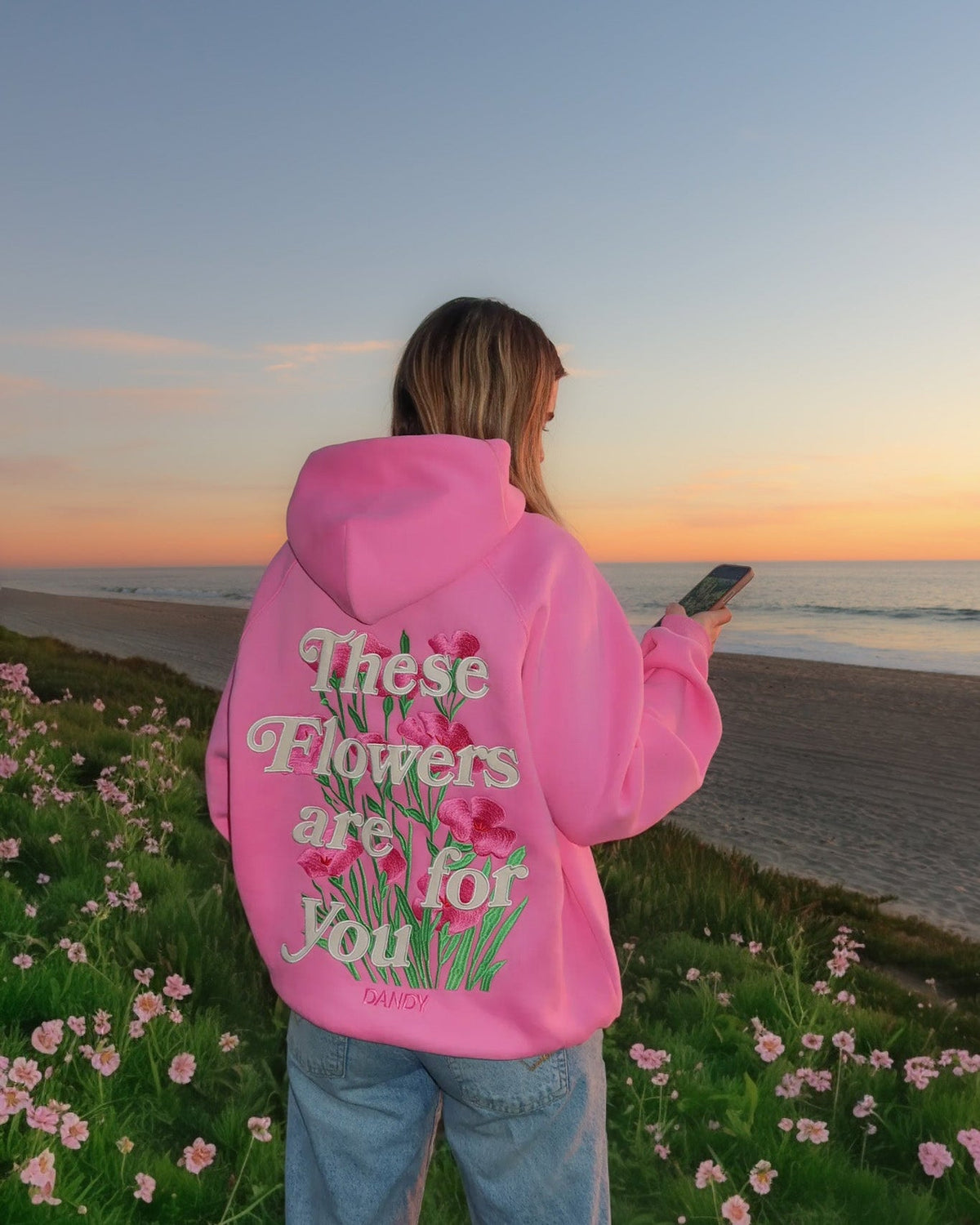 „These Flowers“ Oversized-Luxus-Hoodie in Pink