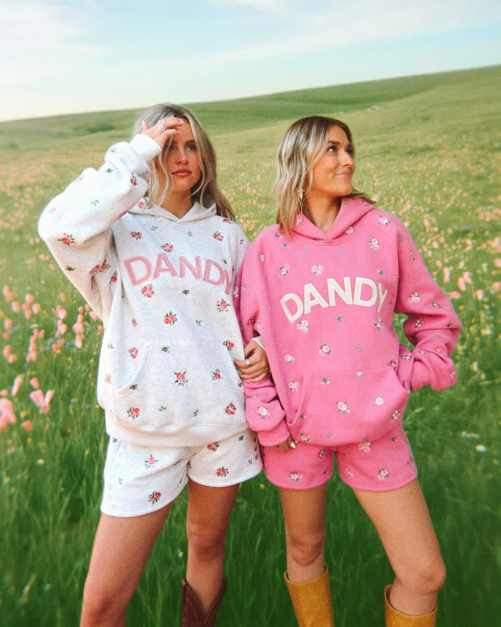 Sweat à capuche oversize Lux « Roses » rose