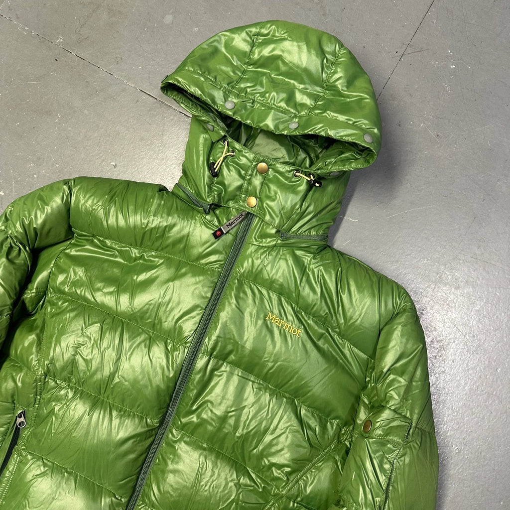 Endgrößen: Steppjacke mit Fellkapuze in Grün