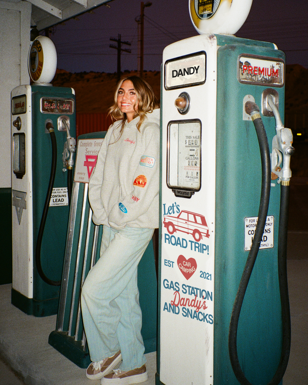 Sweat à capuche oversize « Road Trip ! » en gris chiné foncé