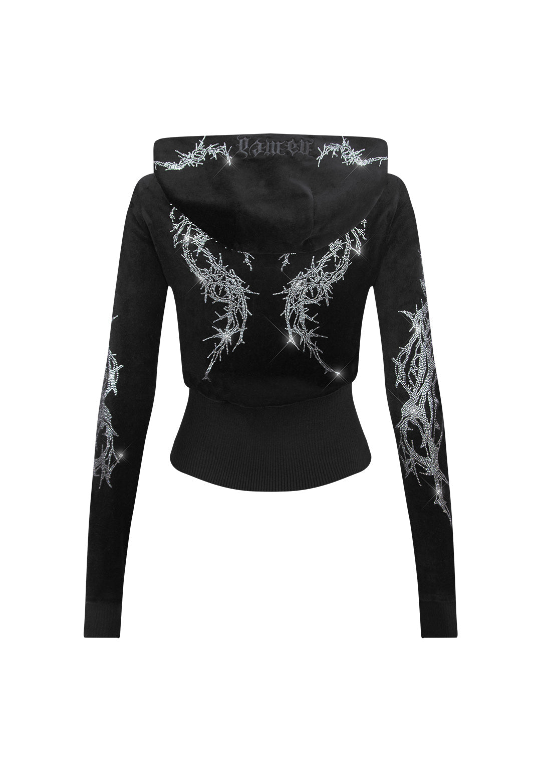 CURSE RHINESTONE VELOUR ZIP-HOODIE SCHWARZ