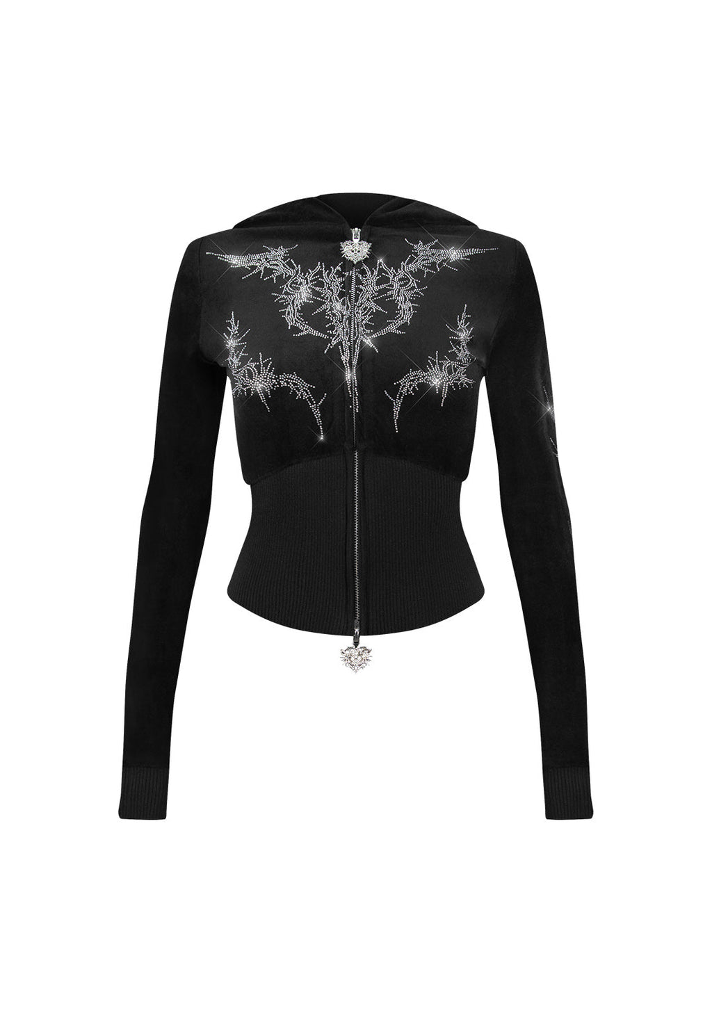 CURSE RHINESTONE VELOUR ZIP-HOODIE SCHWARZ