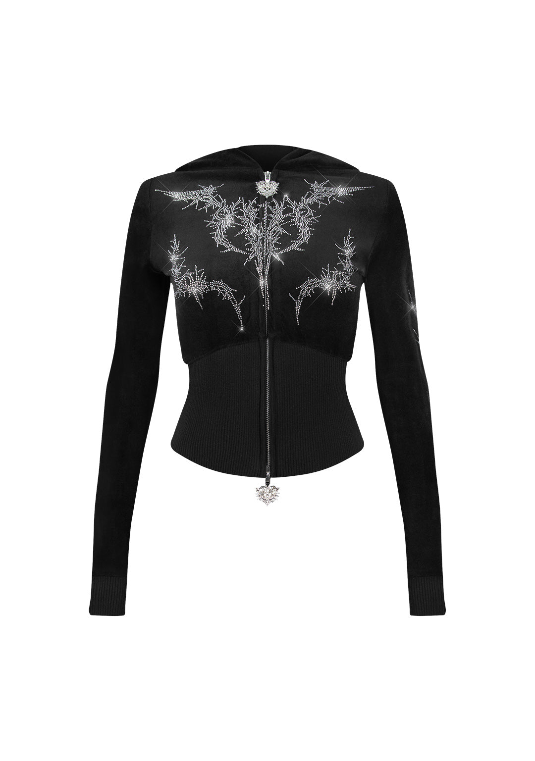 CURSE RHINESTONE VELOUR ZIP HOODIE BLACK