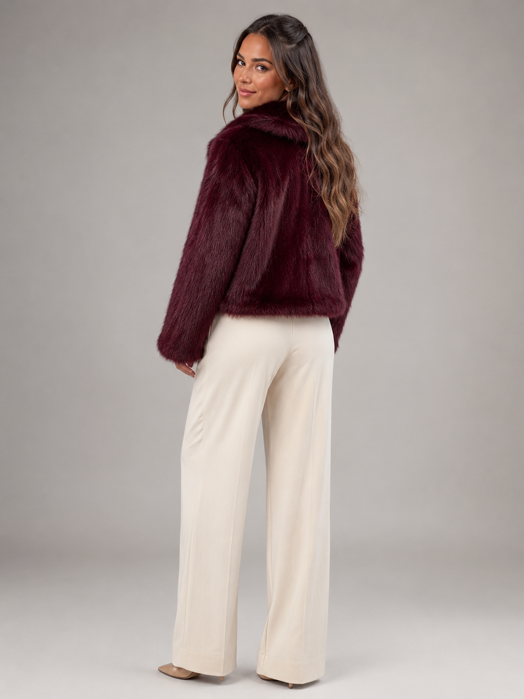 Veste courte en fausse fourrure peluche pour femme