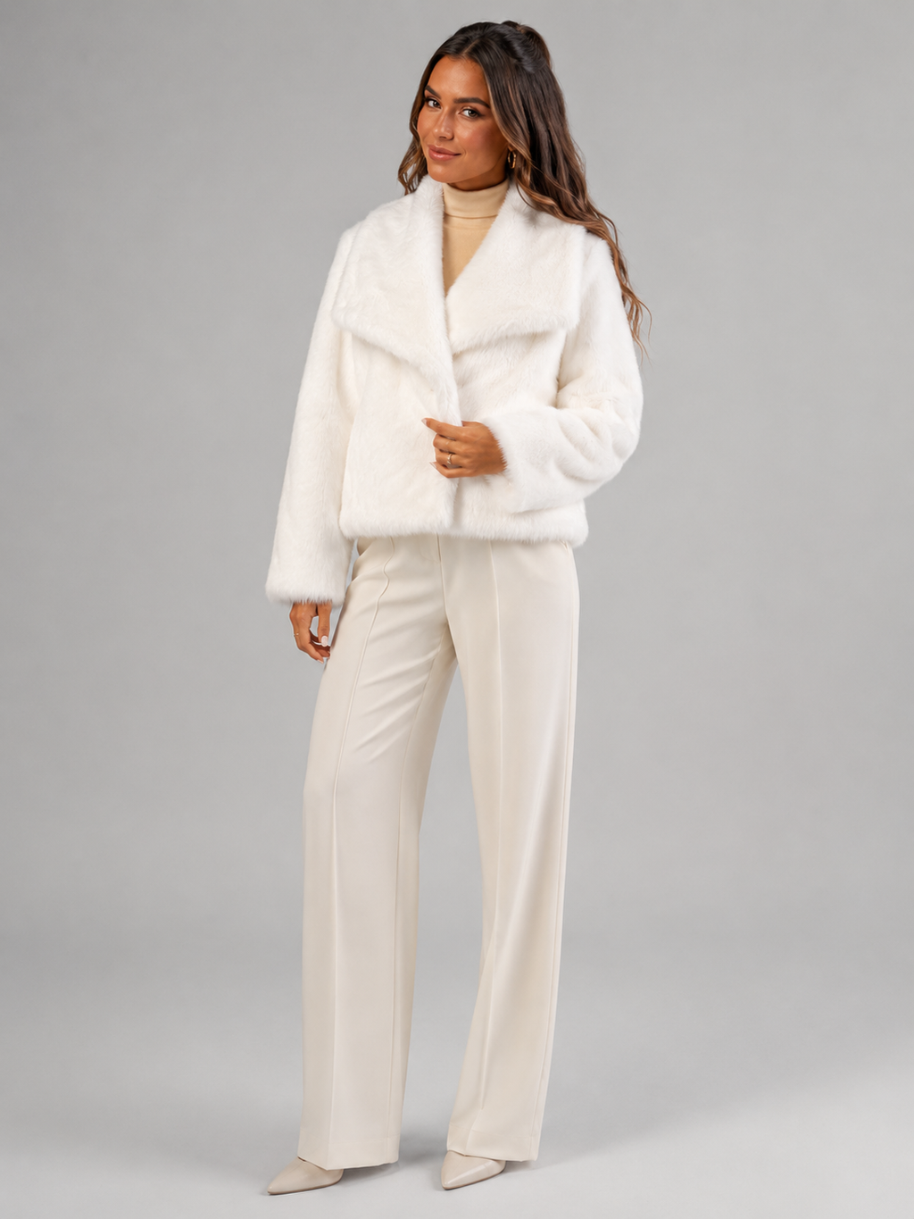 Veste courte en fausse fourrure peluche pour femme