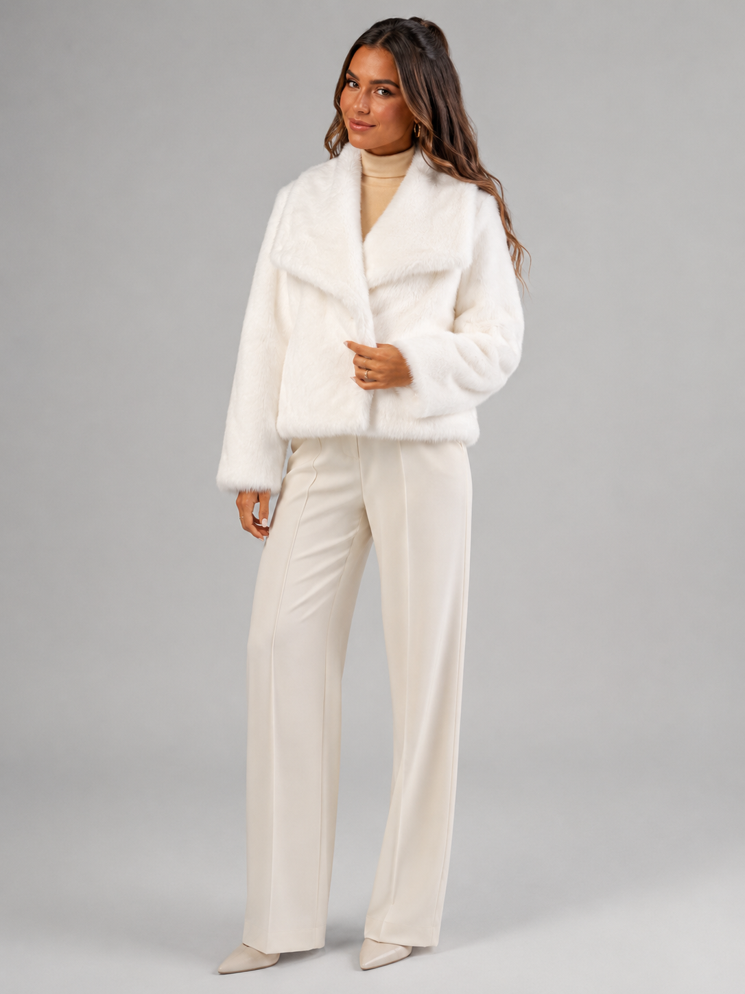 Veste courte en fausse fourrure peluche pour femme