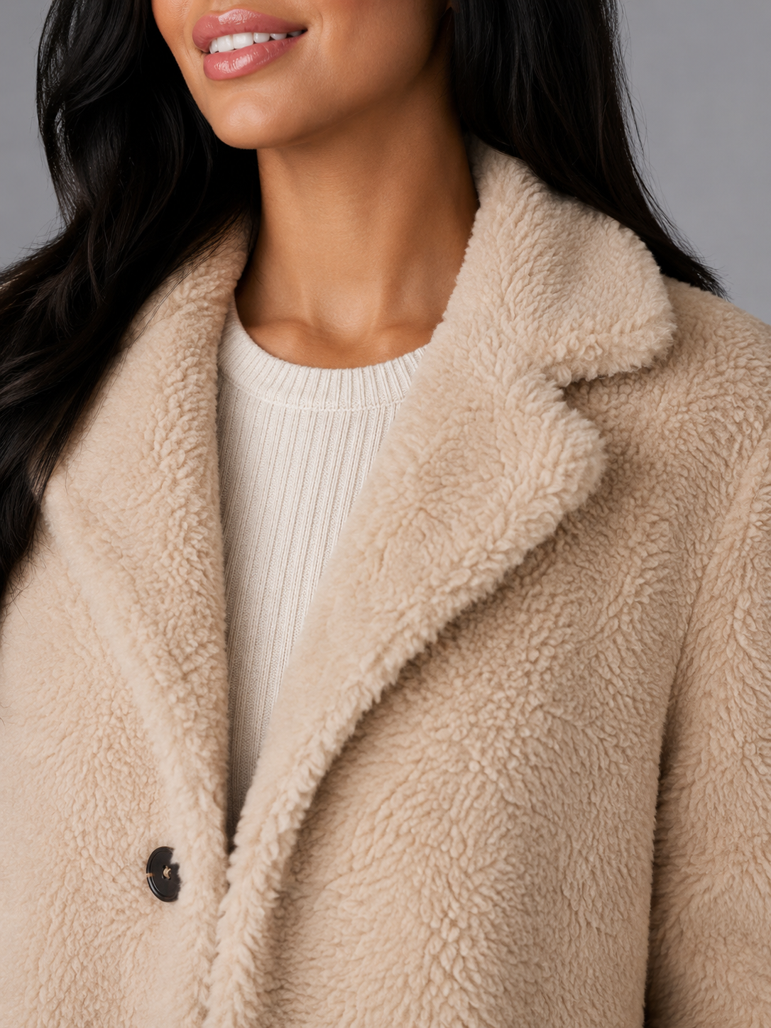 Women's Longline Teddy Borg Coat | Oversized Lapel Winter Coat