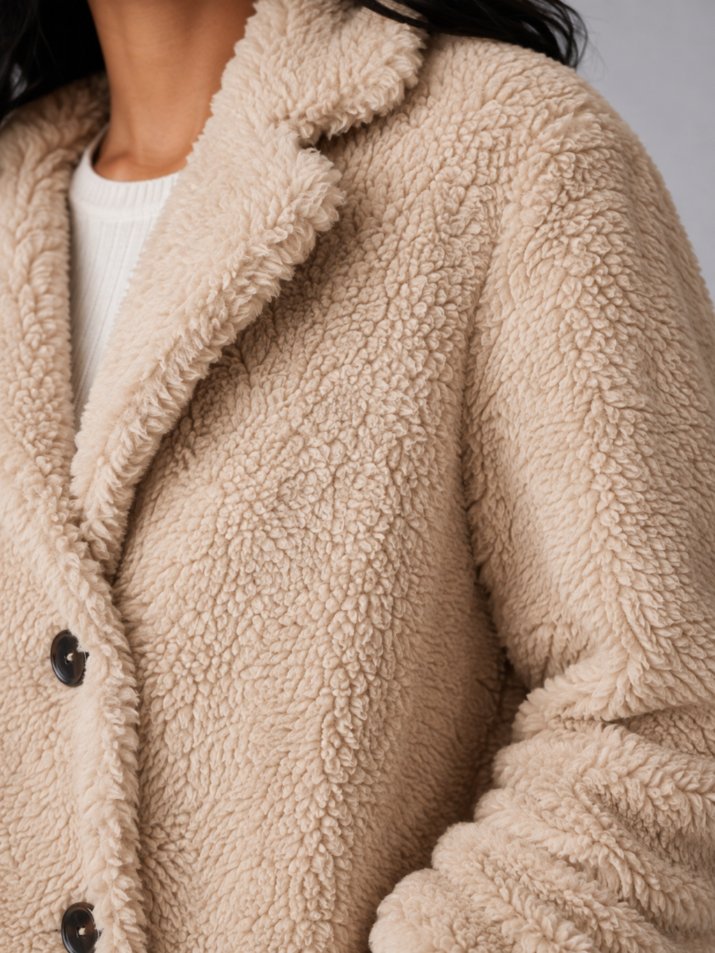 Women's Longline Teddy Borg Coat | Oversized Lapel Winter Coat