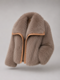 Kurzer Kunstpelzmantel für Damen | Winterjacke mit Kontrastbesatz