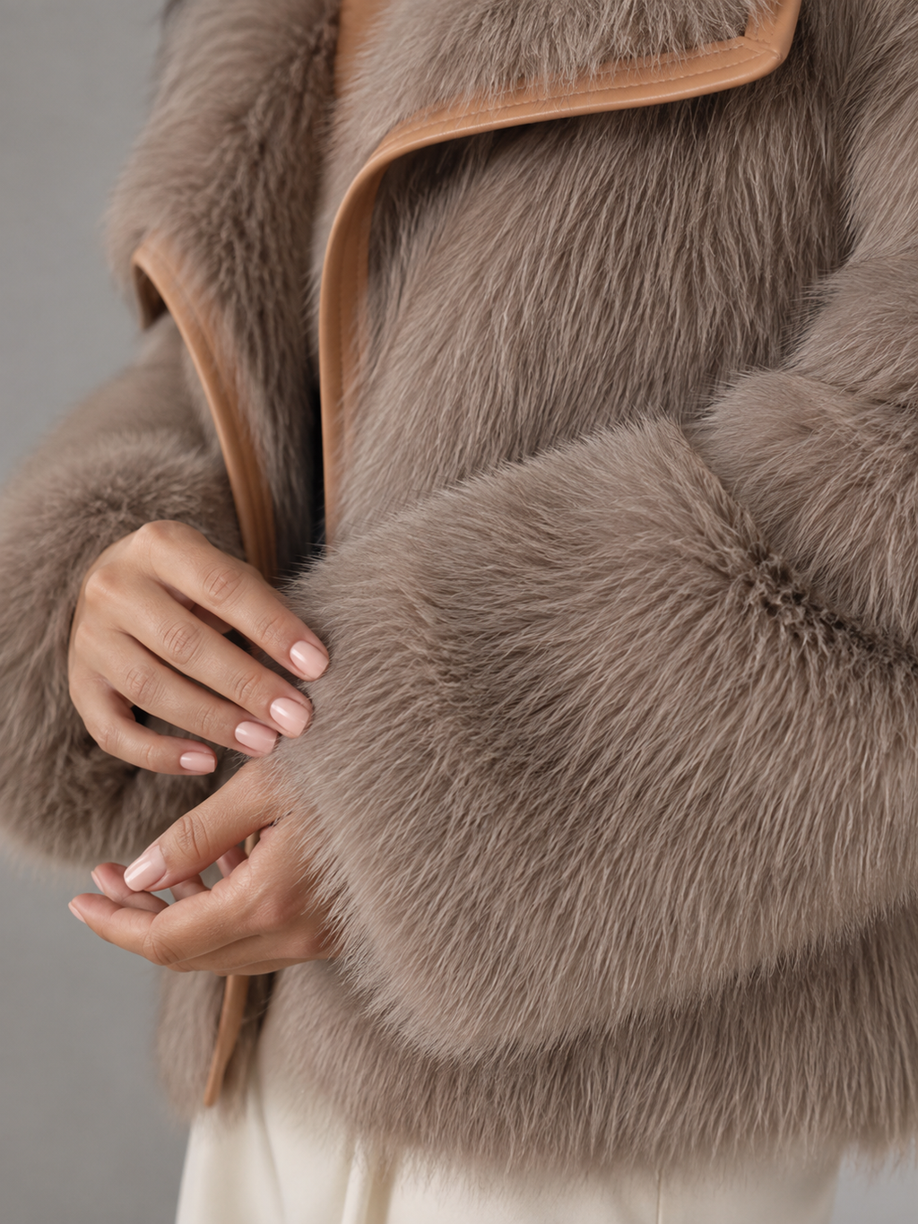 Kurzer Kunstpelzmantel für Damen | Winterjacke mit Kontrastbesatz