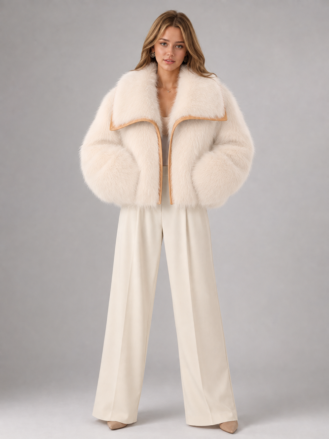Women's Faux Fur Cropped Coat | Contrast Trim Winter Jacket