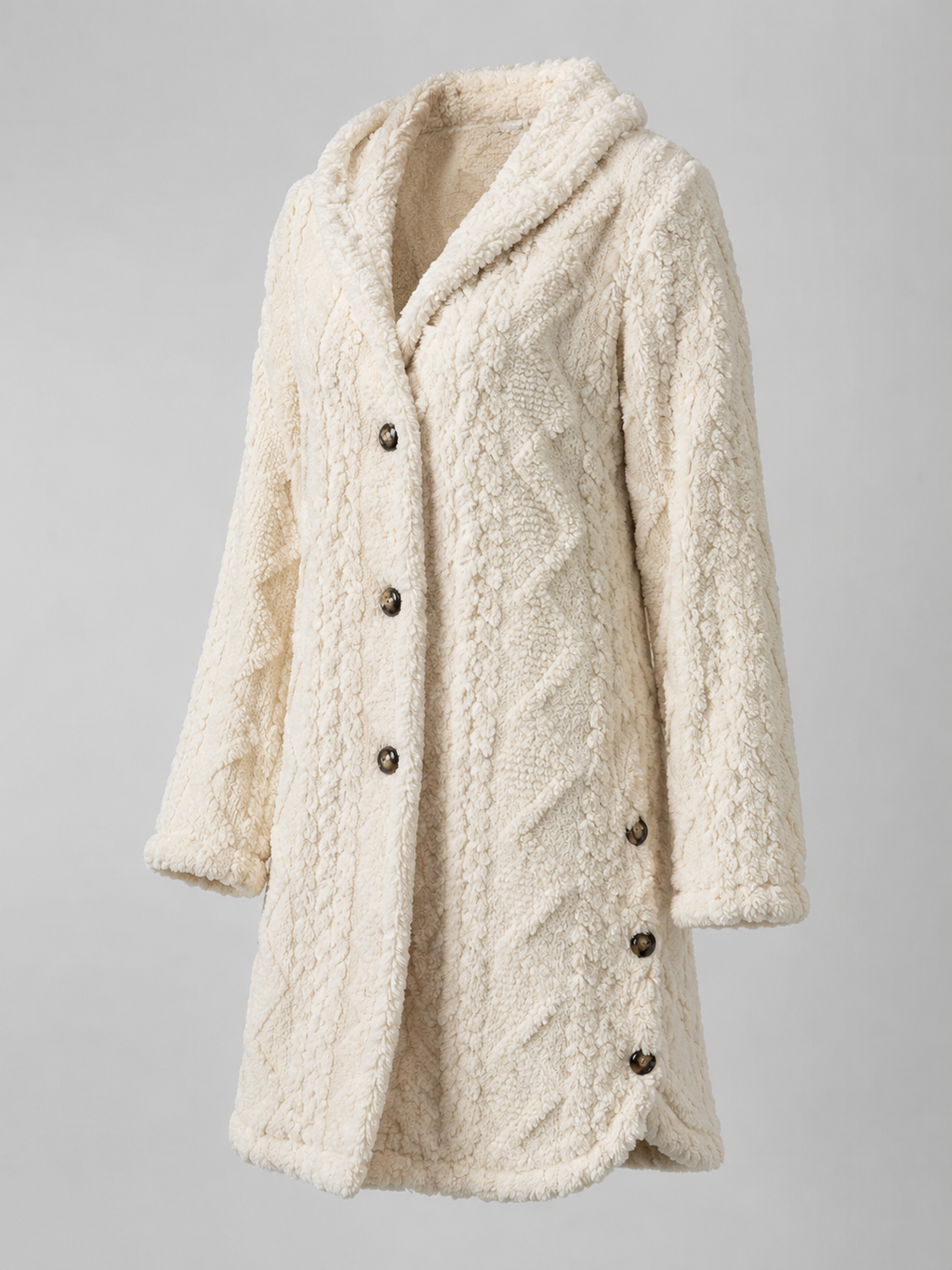 Women's Hooded Sherpa Coat | Longline Button-Front Teddy Jacket