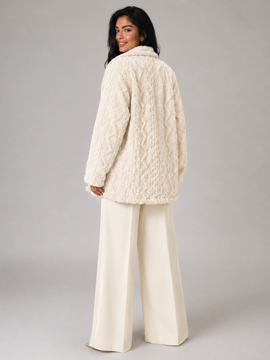 Women's Hooded Sherpa Coat | Longline Button-Front Teddy Jacket