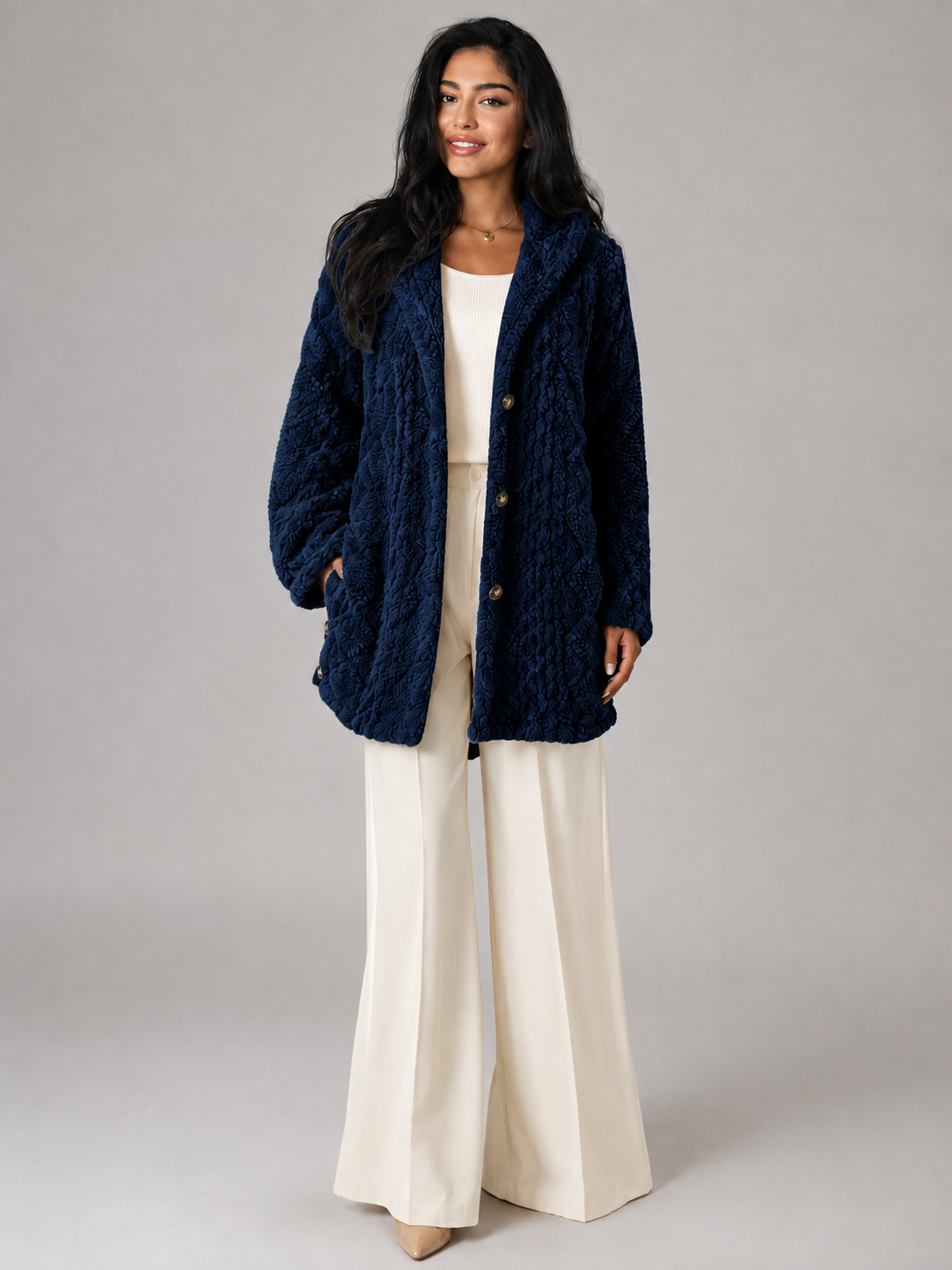 Women's Hooded Sherpa Coat | Longline Button-Front Teddy Jacket