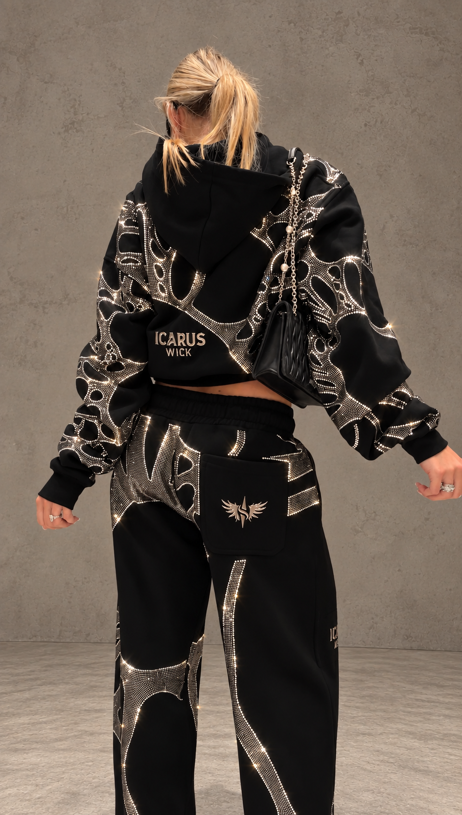 Ascent Black Rhinestone Sweatpants