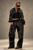 Ascent Black Rhinestone Cropped Hoodie