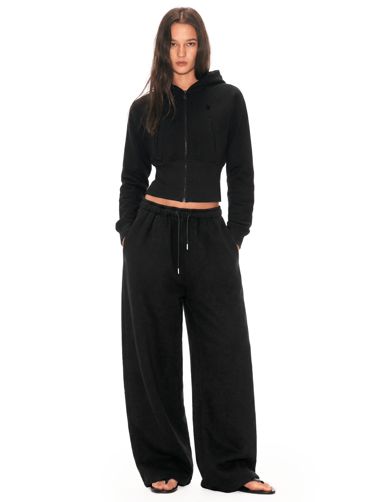 Cropped Cinch Zip Hoodie & Straight Sweatpants