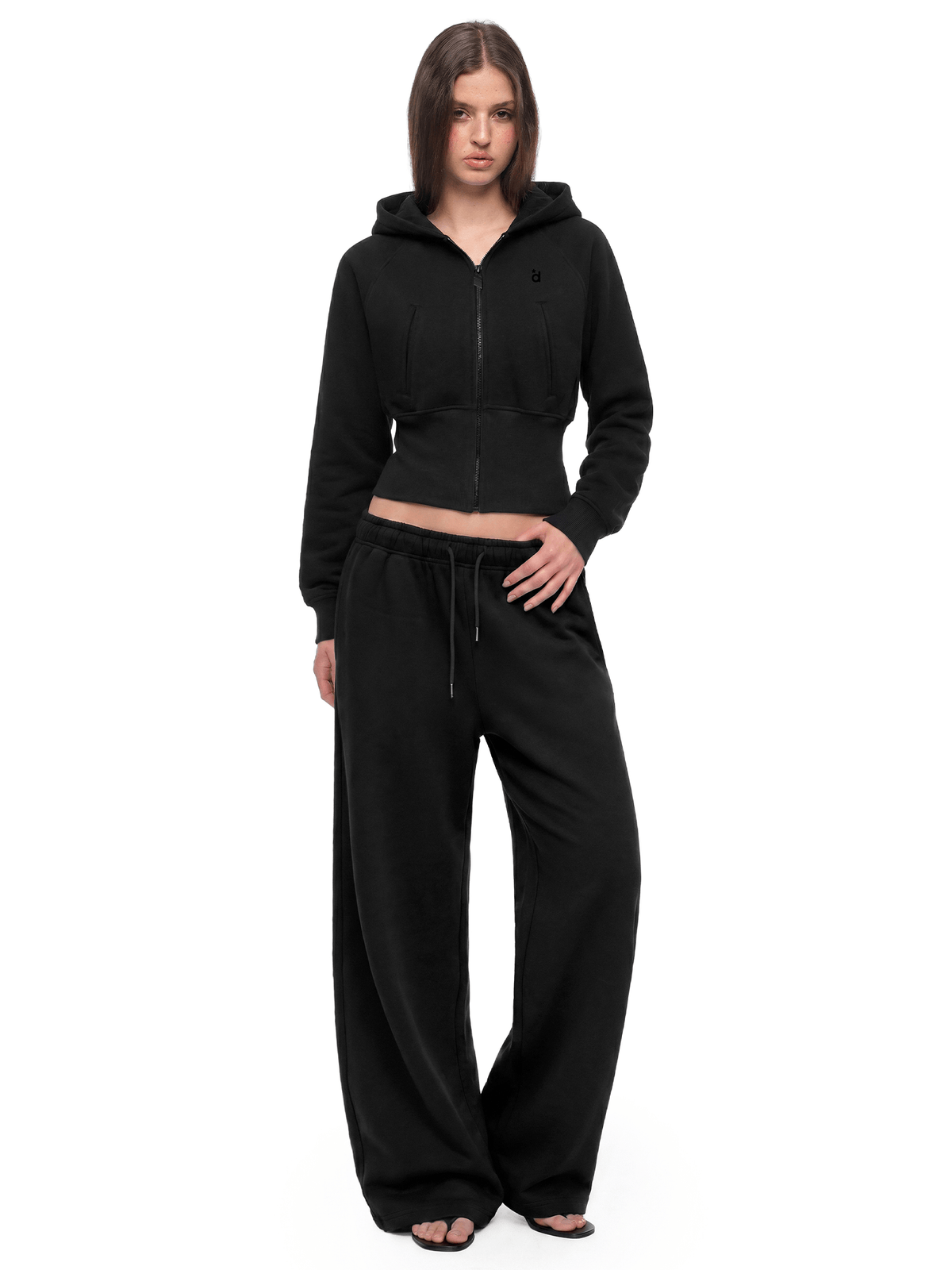 Cropped Cinch Zip Hoodie & Straight Sweatpants