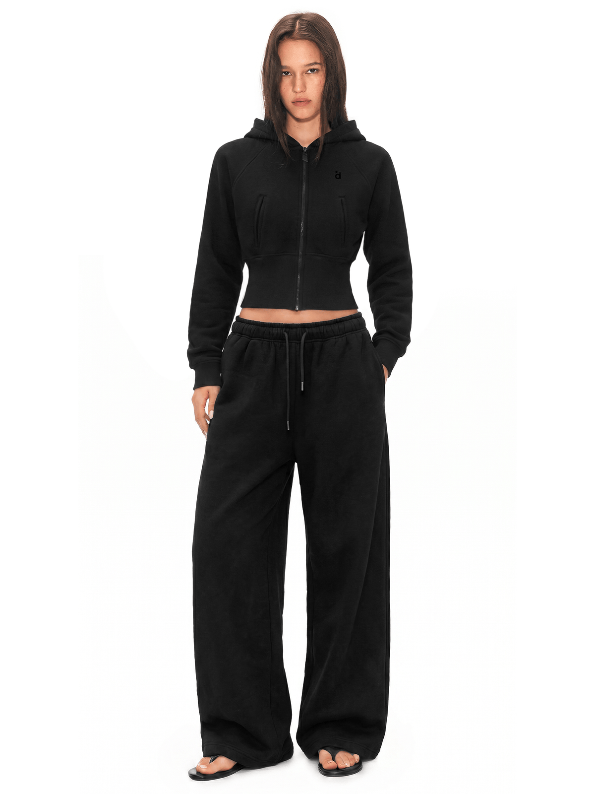 Cropped Cinch Zip Hoodie & Straight Sweatpants
