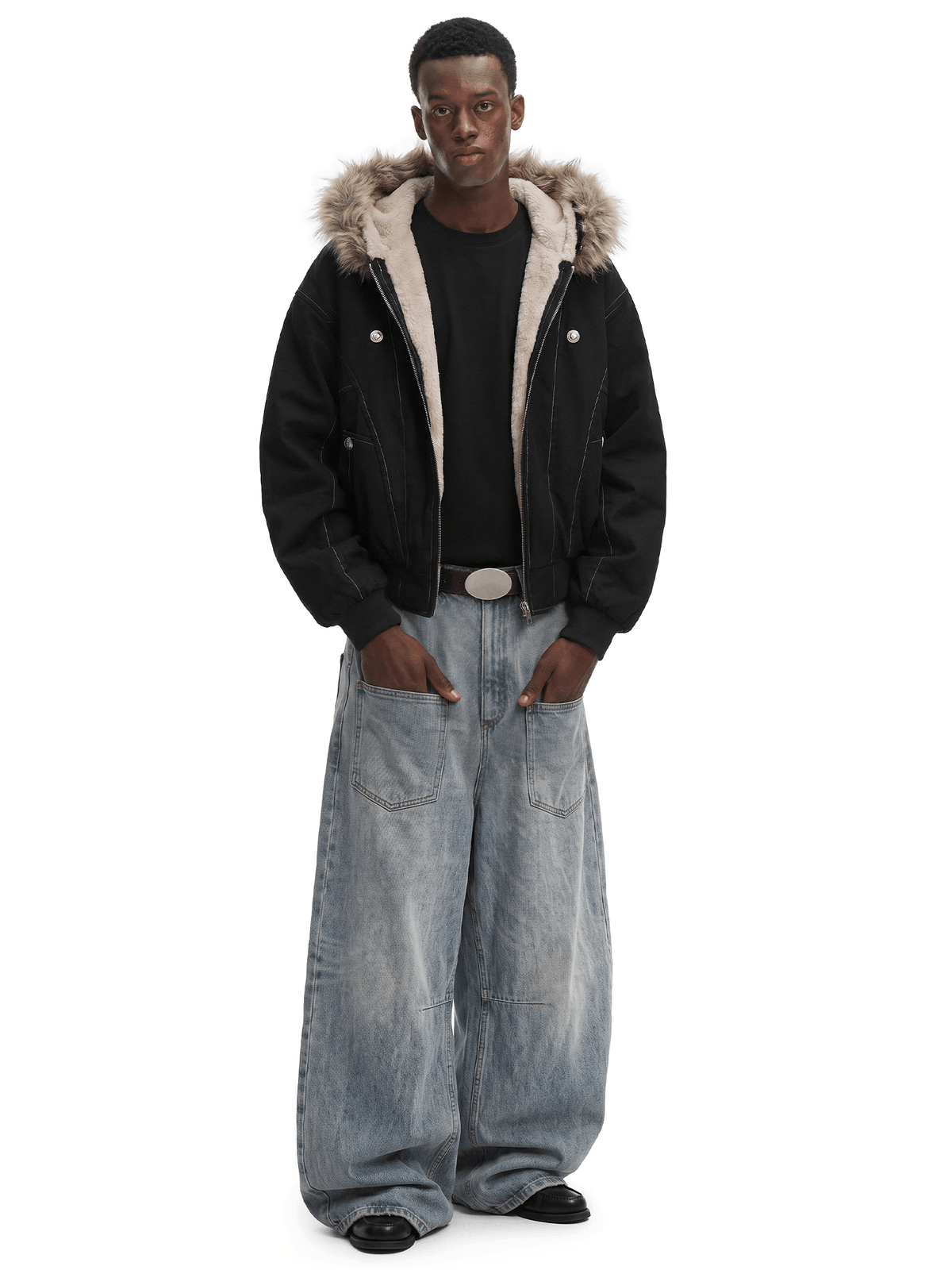 Korte gewatteerde jas van shearling