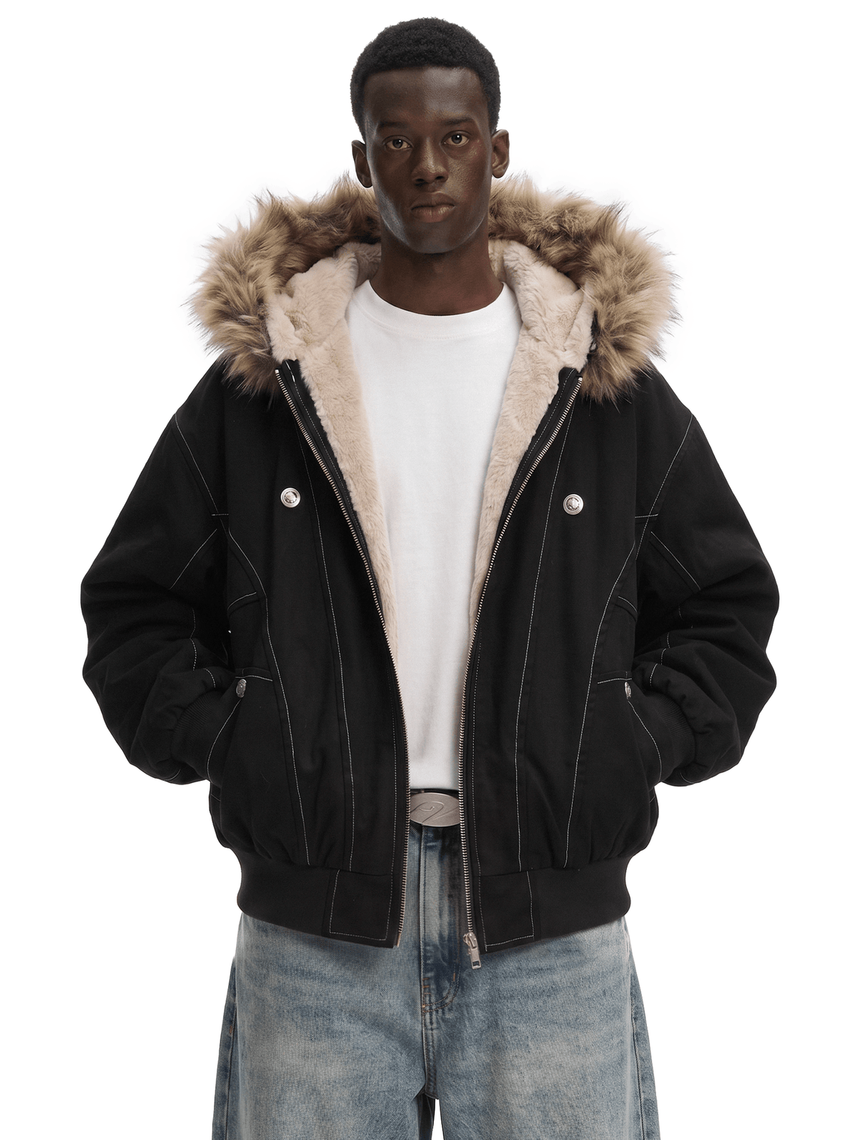 Korte gewatteerde jas van shearling