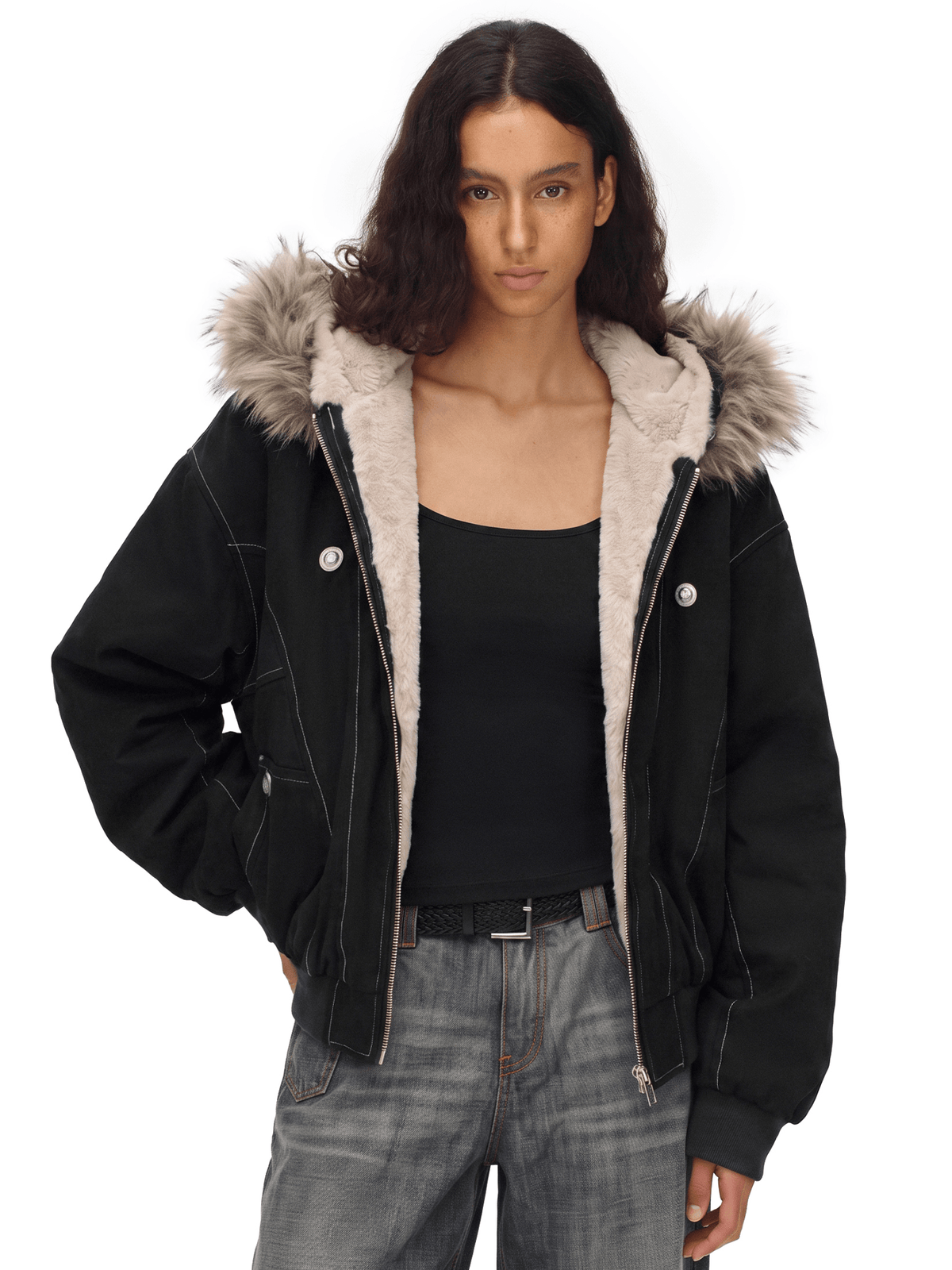 Korte gewatteerde jas van shearling