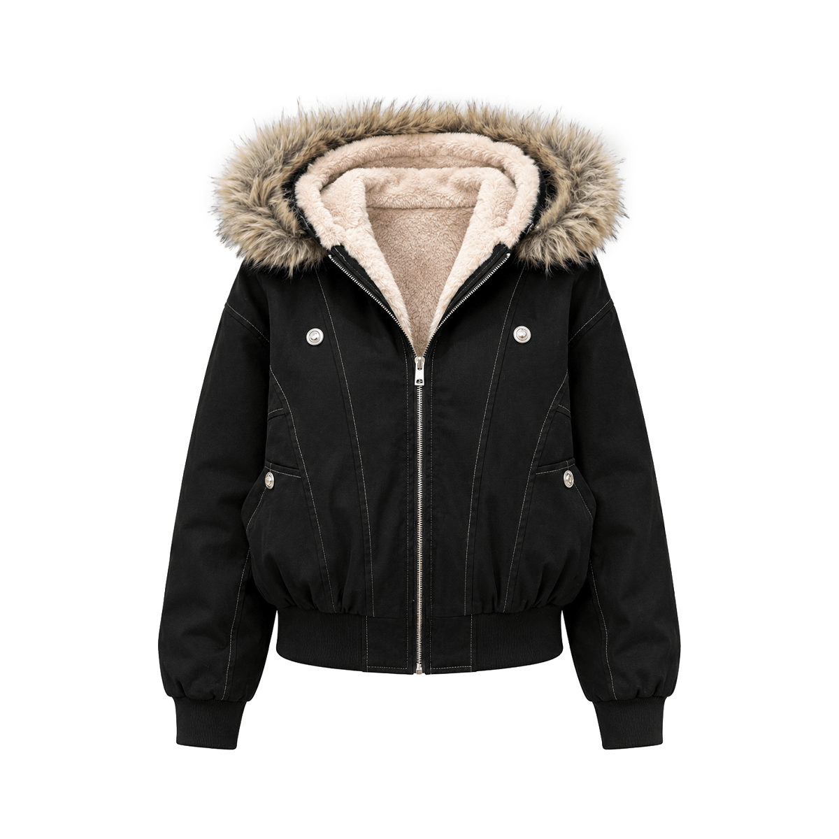 Korte gewatteerde jas van shearling