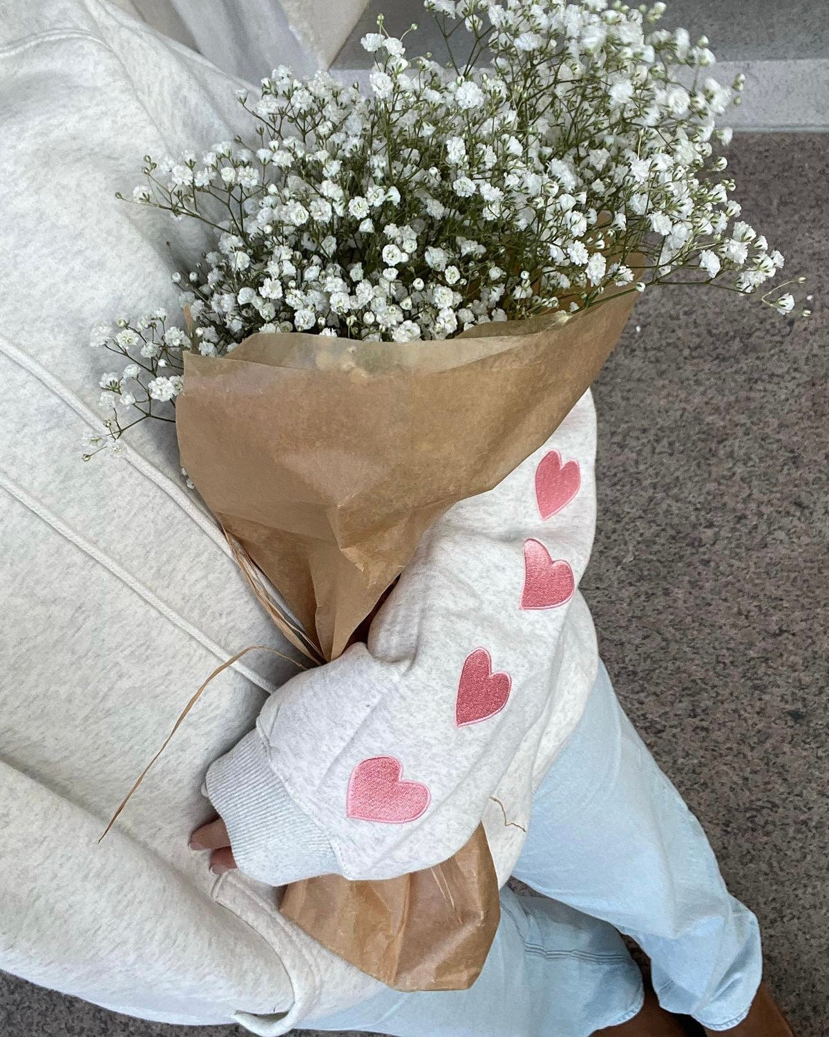 Oversize’owa luksusowa bluza z kapturem „Heart on My Sleeve” w kolorze melanżowej szarości