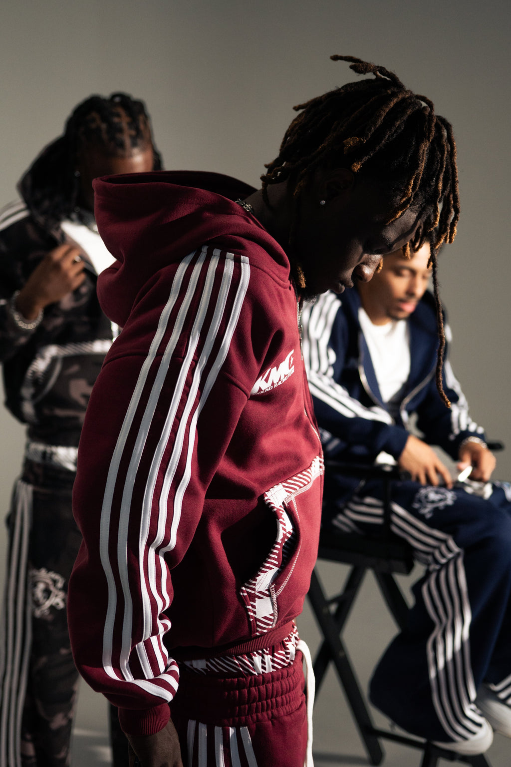 Hoodie met rits en strepen - bordeauxrood