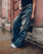JEANS CON CREMALLERA FLORAL AZUL LAVADO