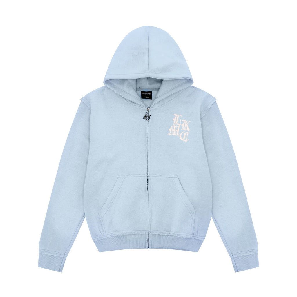 Felpa con cappuccio e zip effetto vissuto Azzurro pastello