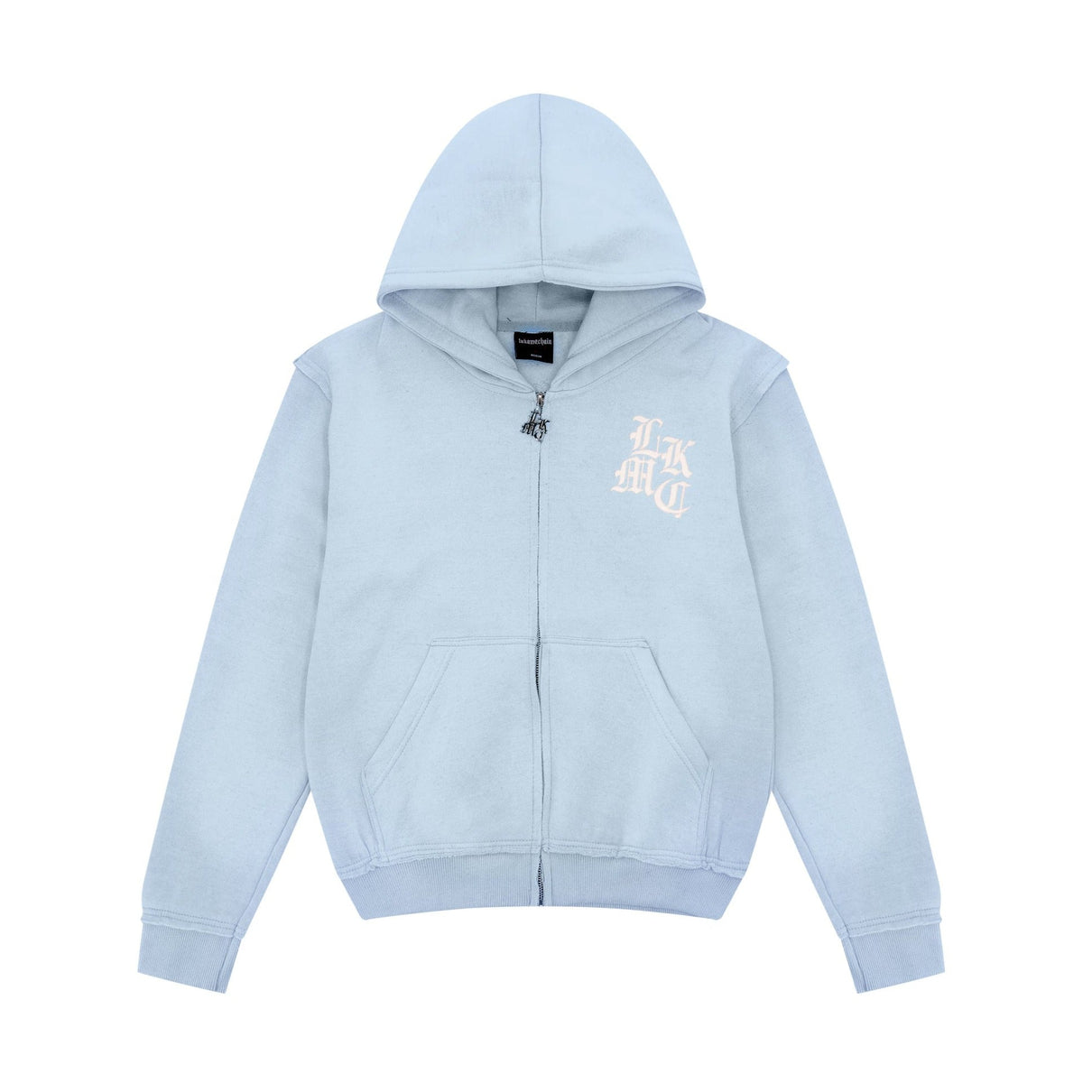 Hoodie met rits en distressed-look Babyblauw