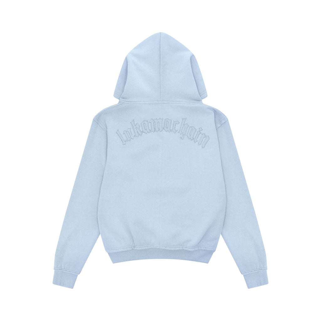 Felpa con cappuccio e zip effetto vissuto Azzurro pastello