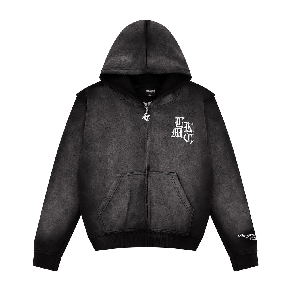 Felpa con cappuccio e zip effetto vissuto Grigio scuro