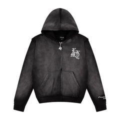 Distressed Zip Hoodie Dark Gray