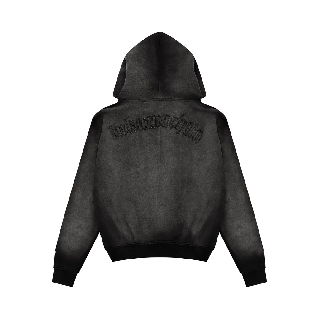 Felpa con cappuccio e zip effetto vissuto Grigio scuro