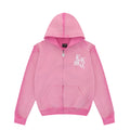 Sweat à capuche zippé effet vieilli rose
