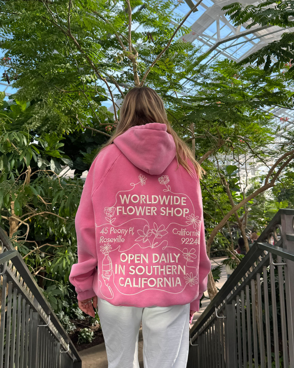 "Flower Shop" oversize’owa bluza z kapturem Lux w kolorze spranego różu vintage