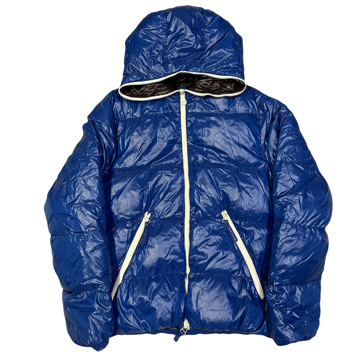 Laatste maten: gewatteerde jas in blauw en wit
