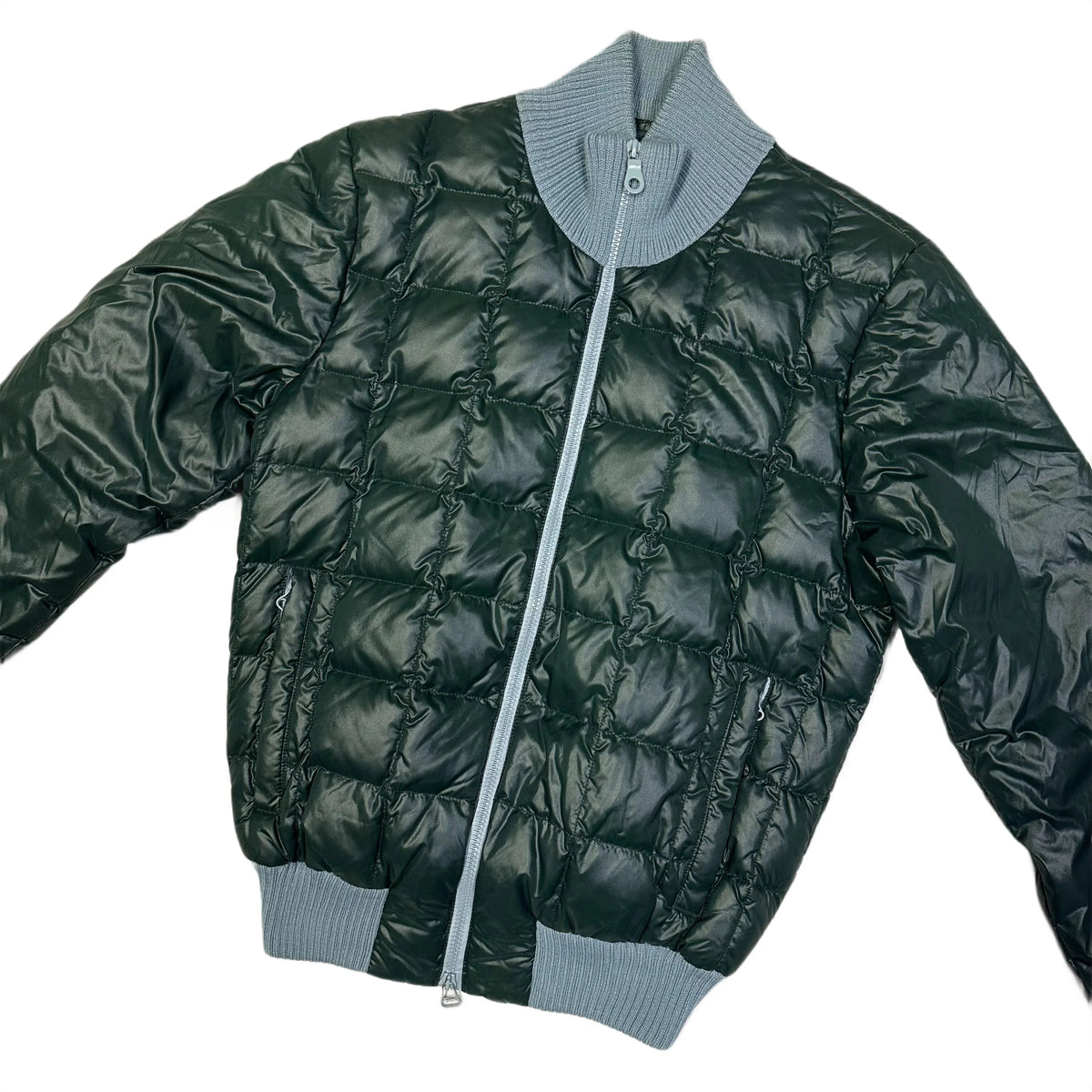 Final Sizes: Square Stitch Puffer Jacket In Dark Green & Blue