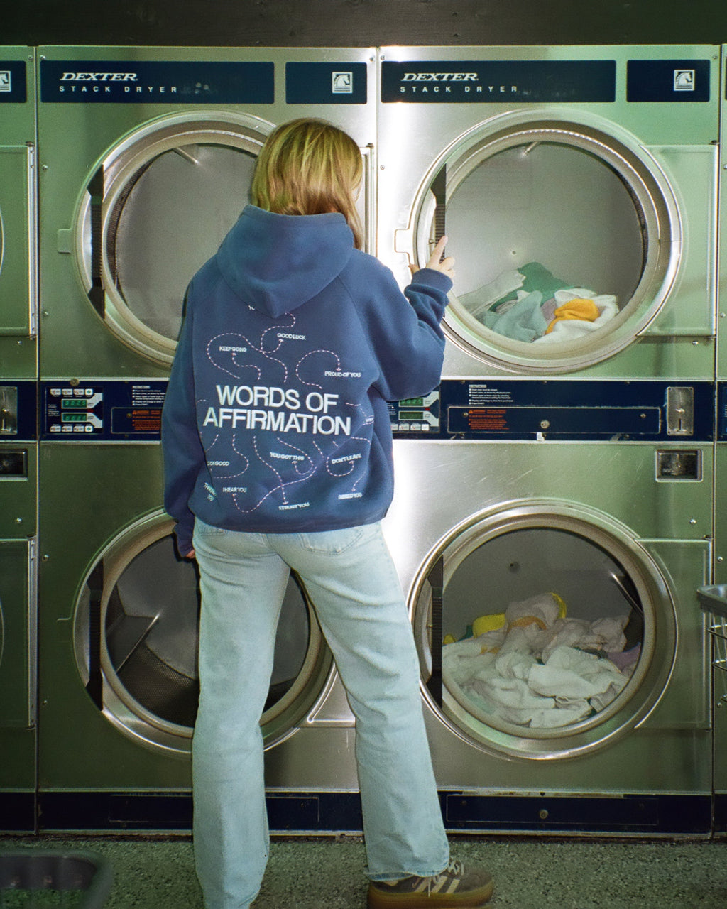 Sweat à capuche oversize « Words of Affirmation » en bleu