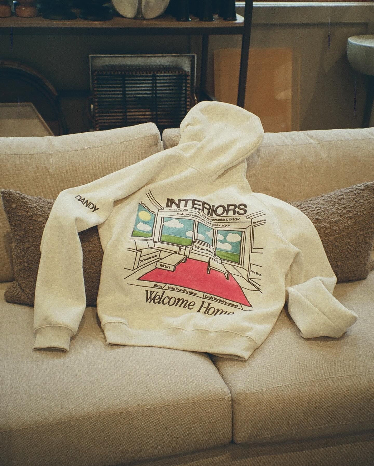 Sweat à capuche oversize « Interiors » en gris chiné