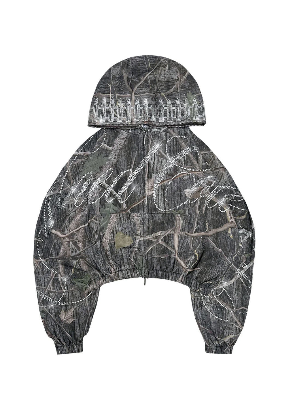 SWEAT À CAPUCHEN ZIPPÉ COURT EN STRASS ENEMY CAMOUFLAGE ARBRE