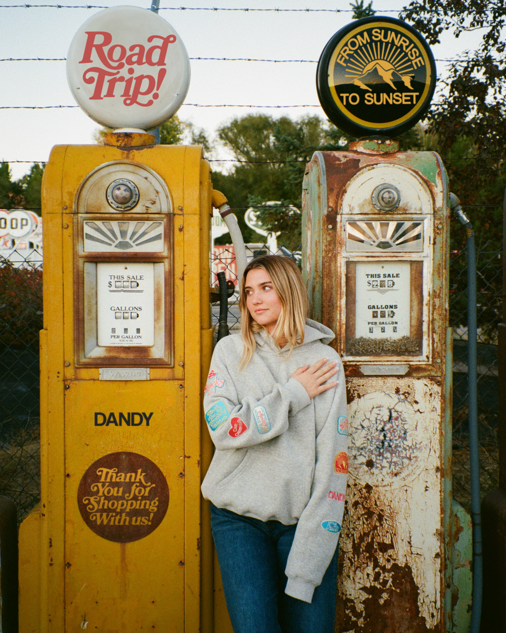 Sweat à capuche oversize « Road Trip ! » en gris chiné foncé