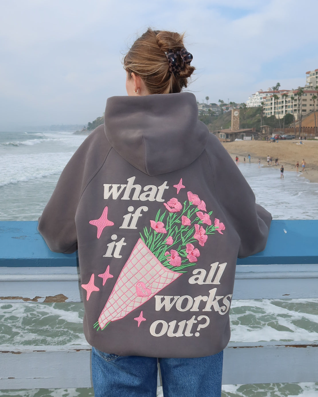 "What If" felpa con cappuccio Lux oversize in grigio scuro